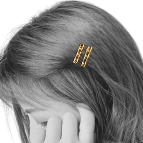 Vintage Gold Tone Bamboo Design Pinch Wire Hair Barrettes (2) - Picture 2 of 11